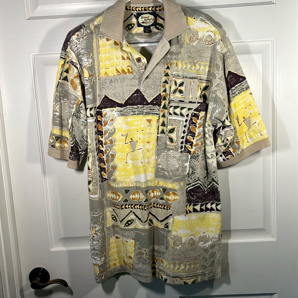 EXC Tommy Bahama Cotton Golf Polo Party SHIRT Men’s S Aztec Abstract Petroglyphs